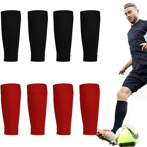 4 Pairs Football Socks With Shin Guards - 41cm Breathable Footless Sleeves for Running Training