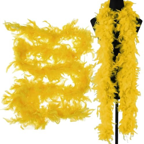 Gelbe Federboa – 2 Meter Lange Federboa Für Frauen Zum Basteln, Flauschige Federboa, Kostüm Federboa, Federboas Für Kinder, 2 Meter/6.6 Ft Federn Für Kleid Kostümzubehör Für Mädchen, Weihnachten