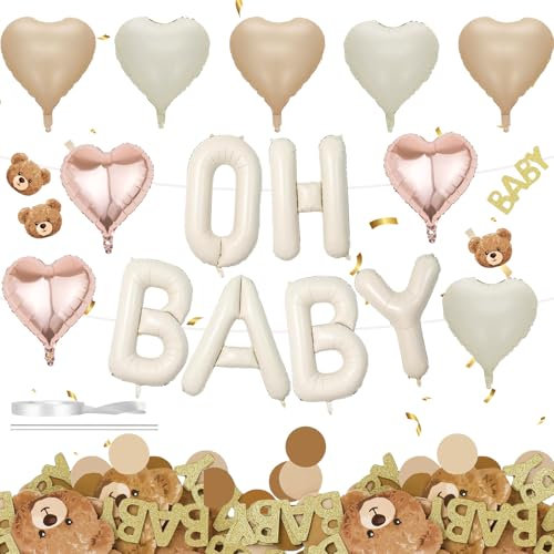 Oh Baby Luftballon Beige,16 Zoll Cremeweiß OH Baby Buchstaben Folienballon oh baby Luftballons Geburtstag für Babyparty Babyshower Junge Mädchen Deko Dekoration Geburtstag