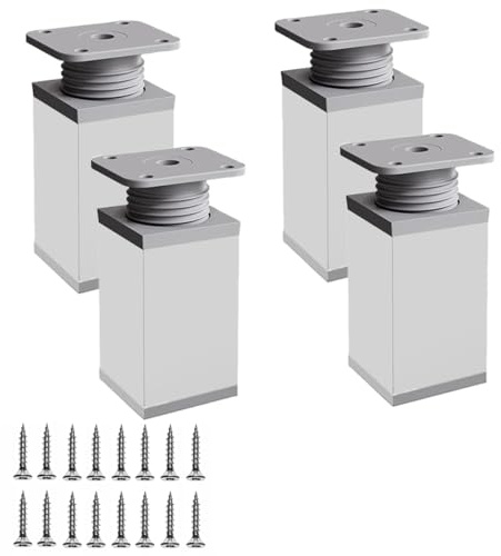 Yuexitech Füße für Möbel Silber 100mm, 4er-Set Möbelfüße Höhenverstellbar 0–20 mm, Schrank füße, Schrankbeine Aus Aluminiumlegierung für Schrankm, Sofas, Schreibtische, Tische & Betten