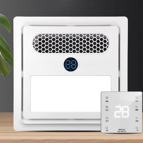 Vcyex Bathroom Exhaust Fan,with Heater And Ventilation Fan, LED Light, Remote Control,Heater 2800W,ceiling Extractor Fan Bathrooms，suitable for Bathroom Toilet White,35 * 35 * 8CM