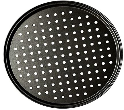 ZSREYFNB Pizzateller 1 Stück 28/32 cm Stahl Antihaft-Pizza-Backform Platte mit Loch Backformen Backwerkzeug Küchenhelfer Backblech Pizzabrett(32cm)