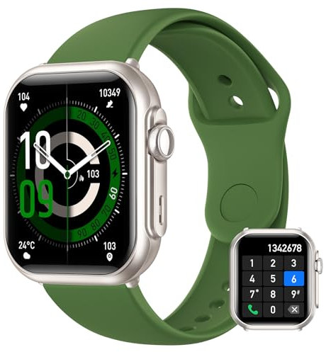 BANLVS Smartwatch Herren mit 1000mAh Akku, 1,85’’ AMOLED Fitnessuhr Herren mit Telefonfunktion/5ATM Wasserdicht/120+ Sportmodi/Herzfrequenz/SpO2/Blutdruck, Smartwatch für Android iOS, Grün