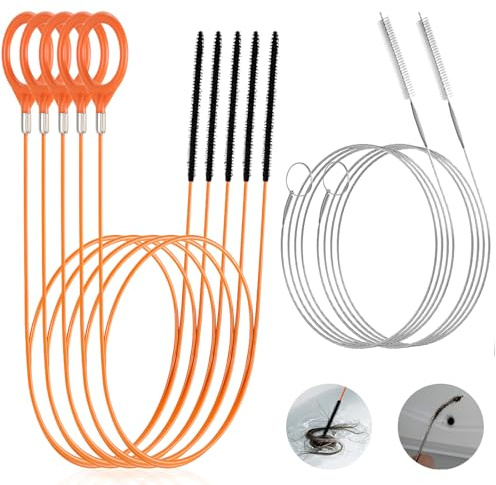 Set da 7 Stura Lavandini e Scarichi, Strumento di Rimozione dei Capelli a Serpente da 76 cm + Spazzola Per Pulizia Flessibili da 150 cm Pulitore per Lavandini, Docce, Vasche e Tubi