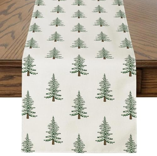 JOTOM Weihnachten Tischläufer, Weihnachtsbäume Tischläufer Küche Esstisch Dekoration für Party Wohnzimmer Esszimmer Garten, Innen & Außen Weihnachtstischdecke Weihnachtsdeko (40 x 240 cm, Beige)