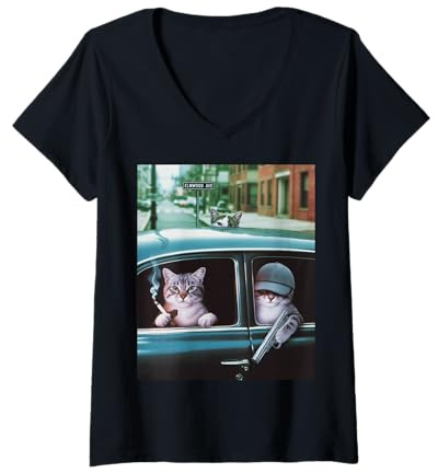 Damen Lustiger Gangster Katze Spruch Mafia Mobster Noir Humor Women Me T-Shirt mit V-Ausschnitt