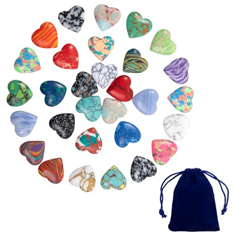 Sugfews 30Stk Heilung Kristall Edelsteine, Steine Bunte Herzsteine, Edelsteine für Kinder, Valentinstag Herz, Bunt Eingelegter Glücksstein für Meditation, Chakra, Energieausgleich, Balancing, DIY Bast