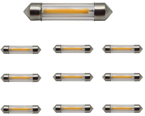 WeiHong 10 pezzi T11 SV8.5 C5W 27mm 31mm 36mm 39mm 41mm lampadine LED Festoon luci auto 12V a filamento COB per illuminazione interna auto DE3021 DE3022 (bianco caldo, 41mm/16.14in)
