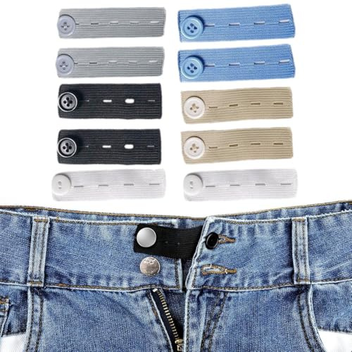 JYNXOR 10 Pezzi Bottone Allarga Pantaloni, Elastiche Estensori per Pantaloni, Allarga e Stringi i Pantaloni In Vita In Pochi Secondi Senza Cucire, per Jeans Gonne Pantaloni Pantaloni Premaman