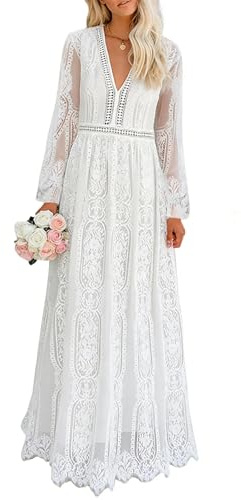 HOYISHION Boho Lace Wedding Maxi Dress Formal Evening Party Long | Stunning lace maxi dress,perfect for wedding,engagement or an elegant cocktail night out,or a memorable maternity photoshoot