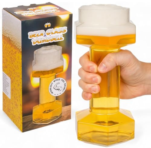 LND Gifts Dumbbell Beer Glass 700ml Novelty Pint Glass, Gym Shaped Beer Mug, Funny Gift for Men, Dad, Boyfriend, Home Bar