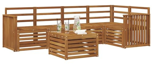 vidaXL Sofagarnituren 6 pcs Natur Massivholz Akazie, Moderner Outdoor-Sofa, strapazierfähiges Möbel für Garten, Bequeme Lounge-Sitzgruppe für die Terrasse