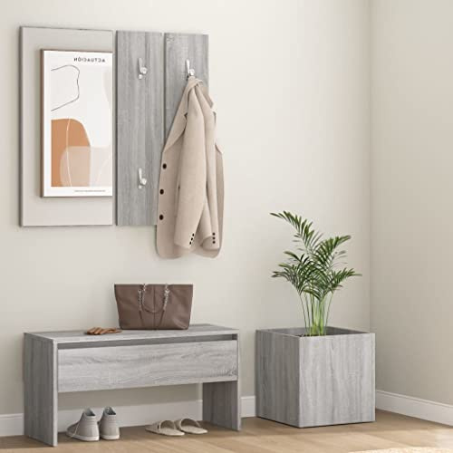 HPUYRFG White Engineered Wood Hallway Furniture Set with Mirror, Coat Rack, and Planter Bench, Hallway Bench with Drawer and Mirror, with Coat Rack and Planter