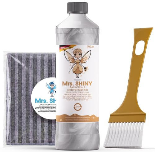 Mrs. SHINY® Limpiador de Hornos Gel 500 ml + Pincel y Paño, Extra Fuerte | Gel desengrasante extra fuerte contra grasa quemada e incrustaciones – para horno, parrilla y bandeja de horno