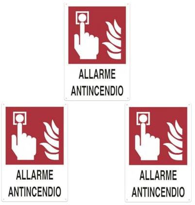 Cartelli Segnalatori Segnale di Sicurezza Antincendio, Cartello Autoadesivo in PVC 20x30cm, 3 pezzi (ALLARME ANTINCENDIO)