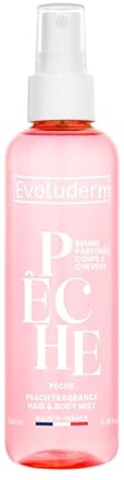 EVOLUDERM - Nebbia profumata Pesca - 200 ml - 96% di ingredienti di origine naturale - Vegan - Fabbricazione francese