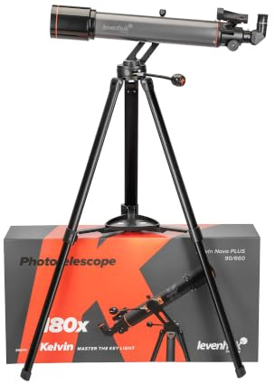 Levenhuk Kelvin Nova PLUS 90/660 Fototeleskop 2-i-1: Smartphone Teleskop & Tubkikare, Professionell Refraktor med Altazimutmontering, för Solsystemets Planeter & Markobservation