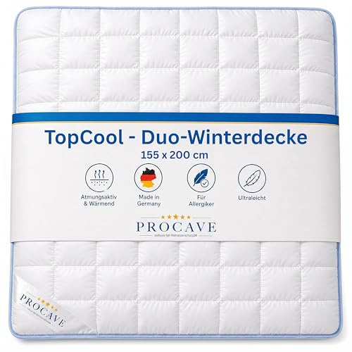 PROCAVE TopCool warme Duo Winter-Qualitäts-Bettdecke für die kalte Jahreszeit | Soft-Komfort-Bettdecke | kochfeste Steppdecke | atmungsaktiv & wärmeausgleichend | Made in Germany | 155x200cm