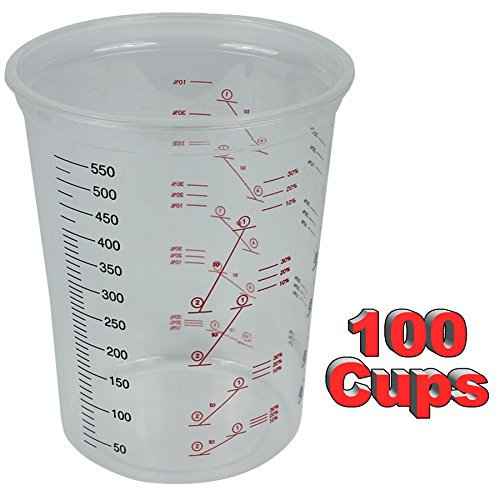 Starchem Plastic Polypropylene Paint Mixing Cups 600cc - Pack 100 - Inside Cup Flat for Easy Stirring - Accurate Metric Measurements
