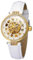 MASTOP Damen Strass Skelett Uhr Edelstahl Automatik Mechanische Armbanduhr Lederband für Damen, Silber, Weiß, Skelettuhr, mechanisch