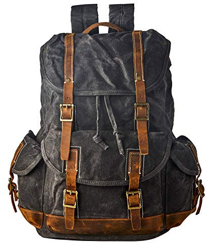 BRASS TACKS Leathercraft Heavy Duty Waxed Canvas Vintage Waterproof Backpack for Men Women Trim Casual 15.6 laptop Bookbag Travel Rucksack Shoulder Rucksack for Travel School