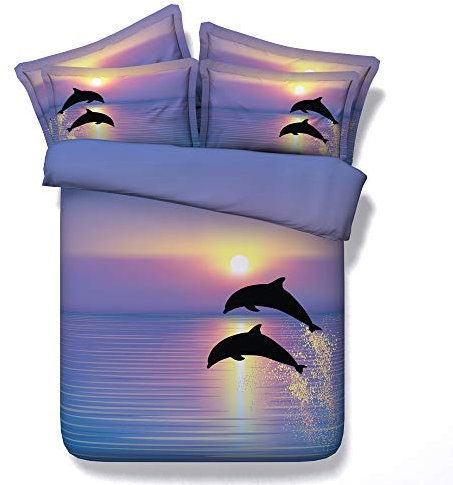 Sticker superb 220x240cm Tier Delphin Bettwäsche Set mit Kissenbezug, 3 Teilig Winter Herbst Sommer Bettbezug Set für Kind Kleinkind Baby (Delphin, 220_x_240_cm)