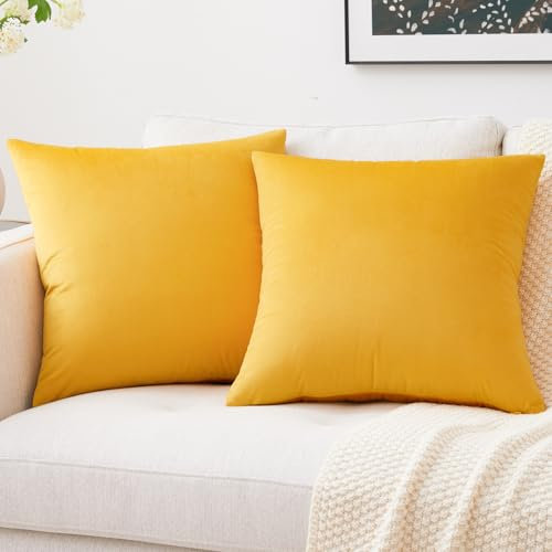 Mixhug Dekorative Kissenbezüge aus Samt für Sofa und Bett, Senfgelb, 50,8 x 50,8 cm, 2 Stück