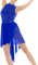 inlzdz Damen Glitzer Pailletten Tanzkleid ärmellos Ballettkleid Rückenfrei Ballettanzug mit Mesh Asymmetrisch Rock Turnanzug Leotard Latein Kleider Blau S