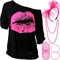 Ensemble d'Accessoires de Costume de Femmes des Années 80, T-Shirt Lèvre Imprimée Bandeau en Dentelle Boucles d'oreilles Collier Bracelet pour Fête à Thème des Années 80(Rose Rouge,XXL)