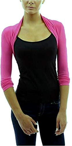 krautwear Damen Bolero Langarm Stola Bolerojacke Hochzeit Festlich Einfarbig schwarz grau rosa Navy (Pink)