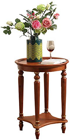 VBARV Tavolino da Salotto Rotondo, Comodino Multiuso per Piccoli spazi, con ripiano a 2 Livelli, Struttura in Legno, per Camera da Letto, Soggiorno, Finitura ciliegio