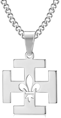 BOBIJOO Jewelry - Pendentif Collier Scout France Croix Potencée Fleur de Lys Acier INOX 316L Argenté Scoutisme