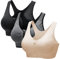 CARETOO Damen Sport BH Stark Halt Active Bra Höhe Beanspruchung Trainieren Bustier Fuer Yoga Fitness - Mit Reißverschluss Schwarz + Grau + Beige, L