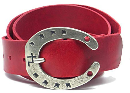 Kollektion Chrissys-in roter Ledergürtel mit Hufeisenschnalle 4 cm breit Rindleder aus eigener Fertigung (100)