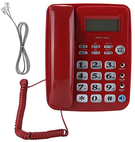 W520 Corded Landline Phone Big Button Hands Free Home Office Telephone with Caller Identification for Family Business(Red)