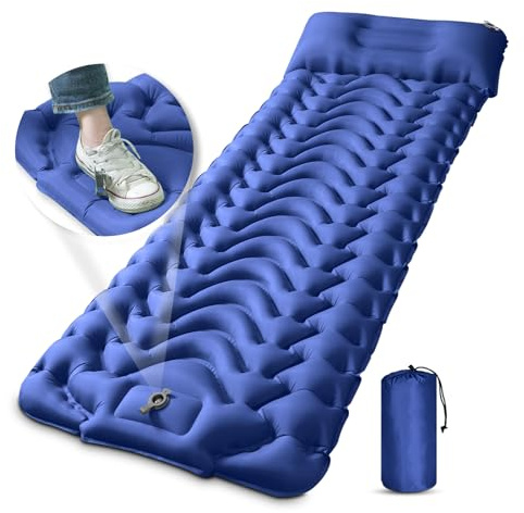 MEETPEAK Extra Dicke 10,2 cm Aufblasbare Camping-Isomatte mit Kissen Eingebaute Fußpresse, Kompakte Ultraleichte Camping-Luftmatratze für Rucksackreisen, Wandern, Zelt