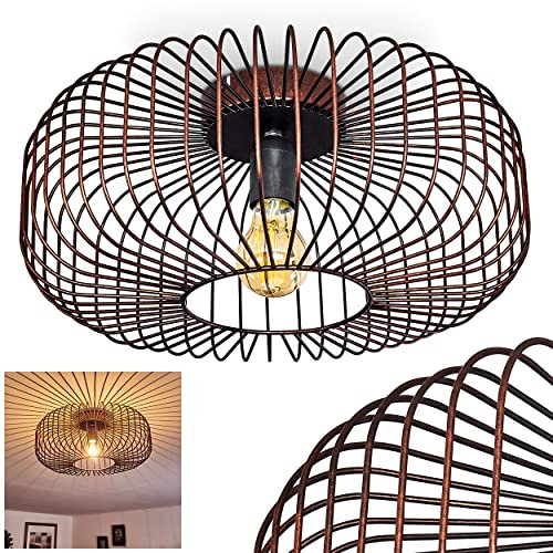 HOFSTEIN Deckenleuchte Wemude, runde Deckenlampe Wohnzimmer Schlafzimmer - Moderne 1-flammige Lampe aus Metall in Schwarz/Kupfer mit E27-Fassung und Lichteffekt durch Gitter-Optik, Rund, Ø 40 cm