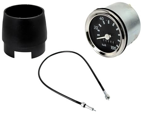 BISOMO Tacho Komplett Set, Tacho 100 km/h mit Chromring und Tachowelle 850mm und Tülle, Kilometerzähler, Für Simson S50 S51 S53 S70, Enduro
