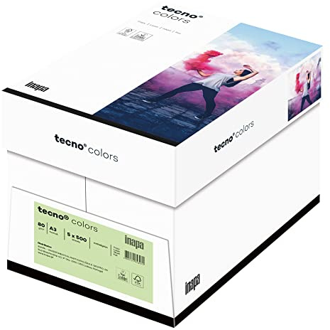 inapa farbiges Druckerpapier buntes Papier tecno Colors: 80 g/m², A3, 2.500 Blatt (5x500), mittelgrün