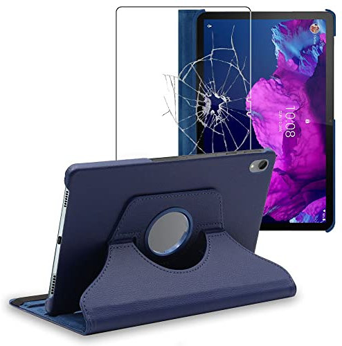 ebestStar - Funda para Lenovo Tab P11, P11 Plus, Carcasa Capa Giratoria, 360 Protectora, Cuero PU Soporte, Azul Oscuro + Cristal Templado