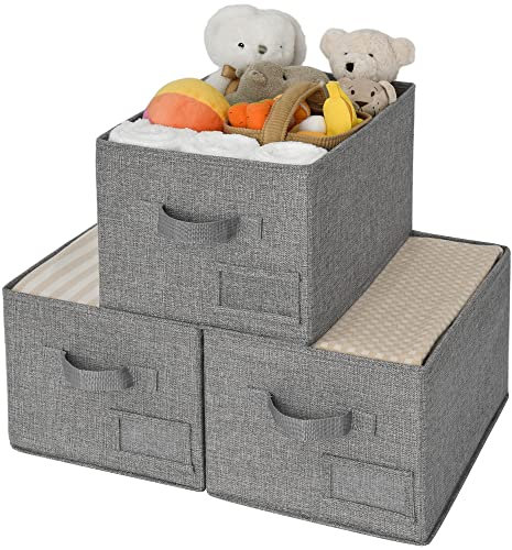 GRANNY SAYS Groß Aufbewahrungsbox, 3er-Pack Aufbewahrungsboxen Stoff, Aufbewahrungskorb, Faltbare Stoffboxen, Boxen Aufbewahrung mit Griff, Kleiderschrank Organizer, Dunkel Grau Regalboxen