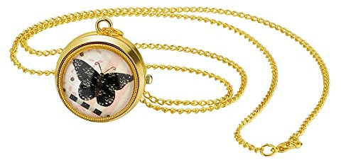 JewelryWe Taschenuhr Damen Vintage Schmetterling Analog Quarz Uhr mit Halskette Kette Kettenuhr Gold Unisex