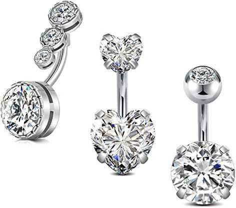 VCMART 3stk Kurzes Bauchnabelpiercing 6mm Stablänge Chirurgenstahl Herz Bauchpiercing Piercing Bauchnabel Damen