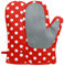 Win Change Ofenhandschuhe und Topflappen BBQ Handschuhe,Ofenhandschuhe und Topflappen mit recycelter Füllung Silikon rutschfeste Kochhandschuhe zum Kochen Backen Grillen (2-teiliges Set) (rote Punkte)