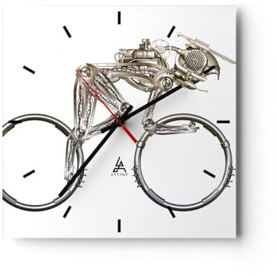 Modern Wanduhr Fahrrad Roboter Modern 40x40cm Quadrat Groß Wand Uhr Glas Analog Zimmeruhren Küche Büro Wohnzimmer Glasuhr Wall Clock Dekoration Design Wanddekoration Küchenuhr C3AC40x40-4194
