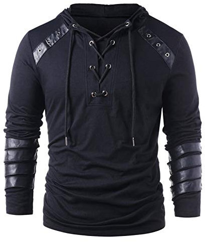 Halloween Deguisement Homme Sweat a Capuche Gothiques Médiévaux Rétro Chevalier Coupe Vent Classique Marque Pas Cher Veste Steampunk Homme Bandage Casuals Veste Vintage Noir XL
