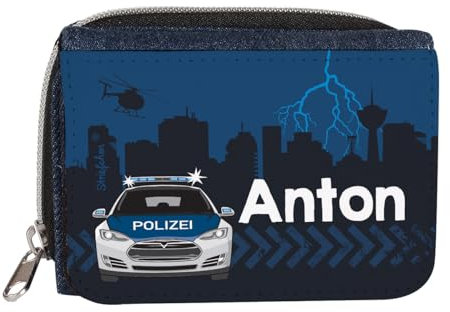 Striefchen® Geldbörse für Kinder in Jeans Optik Verschiedene Motive Polizeiauto