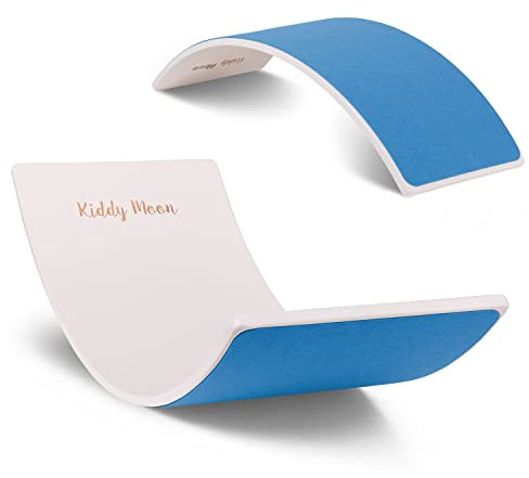 KiddyMoon Balance Board Aus Holz Für Kinder, Babys Montessori Spielzeug, Gleichgewicht, Balancieren Babys Holzspielzeug, Balancebrett Wackelbrett Gleichgewicht, Weiß/Blau Filz