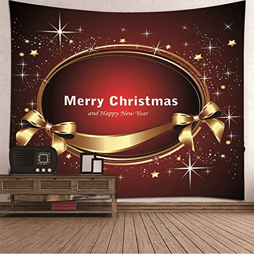Aotiwe Wandtuch Aesthetic, Wandteppich Groß Schleifensterne „Merry Christmas and Happy New Year„ Rotes Gold Polyester 350X256cm