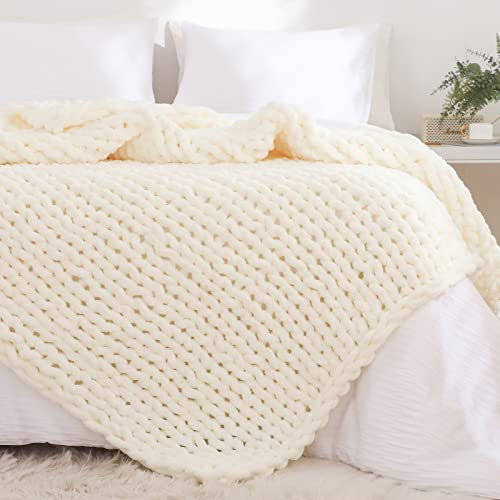 YAAPSU Grobstrickdecke, Überwurf, 129,5 x 160 cm, weiche Jumbo-Chenille-Überwurfdecke, 100% Handgestrickte Überwurfdecken für Couch, Bett, großes Dickes Garn, Zopfstrickdecke, großes Seilknoten,